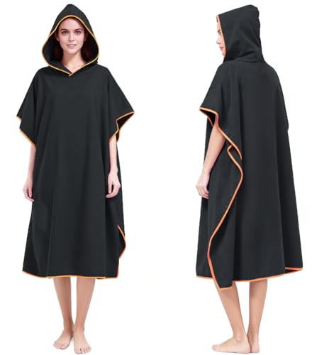 AUYAO Surf Poncho, Wearable Hooded Towel for Men Women, Quick Dry Wetsuit Changing Robe with Pocket, Microfiber Beach Towel Poncho, Absorbent Terry Cloth Swim Cover up for Surfing Swimming Pool Bath