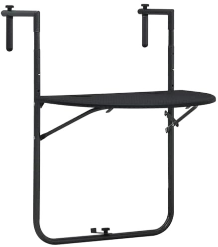 ZQQLVOO Table suspendue de balcon noire 60 x 64 x 83,5 cm en plastique | Pliable, réglable en hauteur sur 3 positions, structure en acier, aspect rotin, résistant aux intempéries