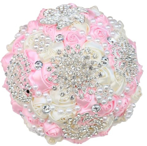 HJRegaFimu 1piece Elegant Bridal Wedding Bouquets Stunning Pearls Beaded Crystal Brooch Stitch 18cm Simple Ivory