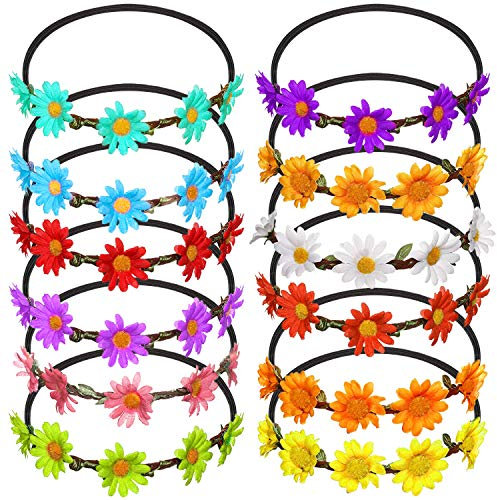 FEPITO 12 Pcs Fleur Bandeau Guirlande Multicolore Couronne Florale Bohême Floral Couronne pour Femmes Filles Accessoires De Cheveux