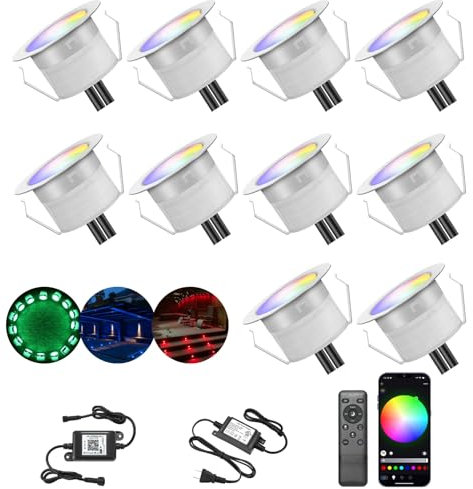 10er Set LED Bodeneinbauleuchten Aussen RGBW Ø45mm WiFi Terrasse Einbaustrahler Led Terrassenbeleuchtung 12v, IP67 Wasserdicht mini Led spot Boden mit Fernbedienung Kompatibel mit Alexa Google Home