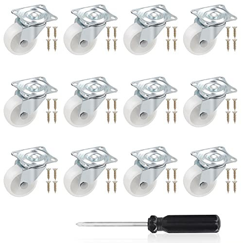 DBREAKS Lenkrollen Set Ø38MM, 12 Stücke Rollen für Möbel, Möbelrollen ohne Bremse, 360° Drehbar Rollen, Industrierollen Weiß, mit 1 Schraubendreher und 48 Schrauben, Höhe 50MM, Gesamttragkraft 240KG