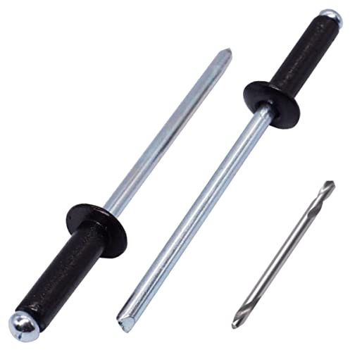 SKIR'CO (150 pezzi) Rivetti ciechi verniciati 4,0 x 16 mm, Rivetti Pop in alluminio, Punta da trapano inclusa (Nero intenso RAL 9005)