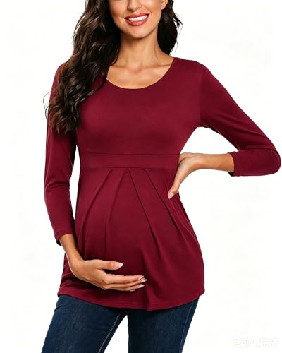 Love2Mi Camiseta de maternidad para mujer, manga 3/4, bonita y elegante, L-vino tinto, L