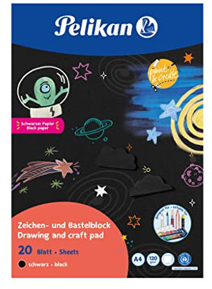 Pelikan schwarzer Zeichen und Bastelblock A4, 120g;m², 20 Blatt, 1 Stück
