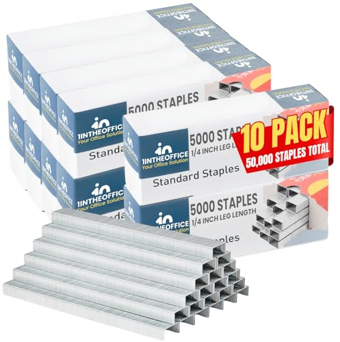 1InTheOffice Standard Office Staples, 1/4 Leg Length, 5,000 Staples/Pack, 10 Pack