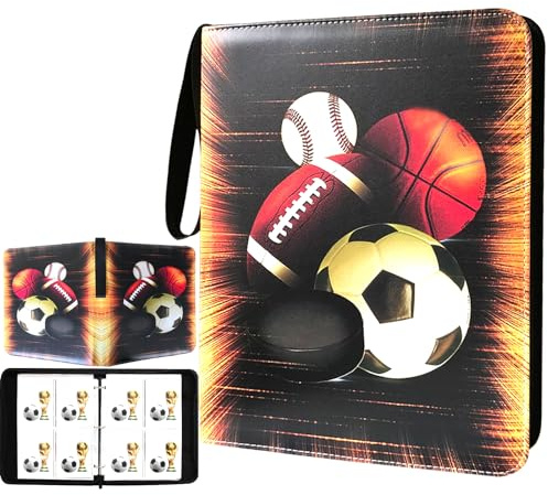 Trading Card Binder, Sports Card Binder 4 Pocket with 50 Sleeves Fits 400 Sport Cards, Sports Card Holder Binder with Zipper, Soccer Football Baseball Basketball Hockey Card Gifts Collection Storage