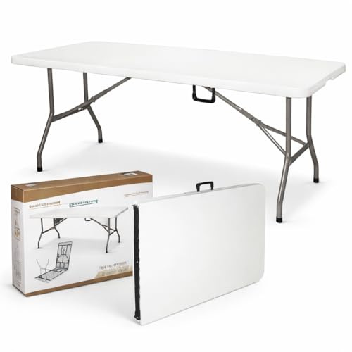 Tavolo Pieghevole Richiudibile a Valigia 181x74x74 cm - Struttura Acciaio, Piano HDPE Impermeabile, Portata 150 kg, Maniglia Trasporto, Piedini Antiscivolo - Tavolo Salvaspazio per Casa, Giardino