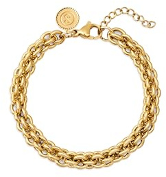 SINGULARU - Pulsera Big Rope. Acero con Acabado Baño de Oro de 18Kt. Maxi con Cadena de Eslaboles. Largo de 20 cm. Joyas para Mujer