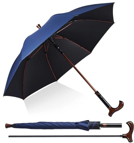 Stockschirm-Fritzgriff Cane-Umbrella Gehstütze Handstock Regenschirm-Groß - Ø 105cm - 2 in 1-Stockschirme Regenschirm für Outdoor Wanderer und Kletterer (Saphirblau)