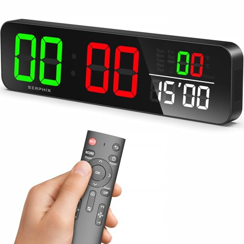 SERPHIX 15.2 Digital Scoreboard Clock with Countdown Timer, Variable LED Color, Tabletop Electronic Scoreboard with Remote, Score Keeper for Games/Corn Hole/Volleyball/Table Tennis Sports