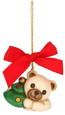 THUN, Addobbo Natalizio Teddy con Albero di Natale in Ceramica di Alta Qualità, Collezione Natale, Addobbo Natalizio da Collezione, Idea Regalo per Natale, 5,8 x 3,7 x 4,4 cm