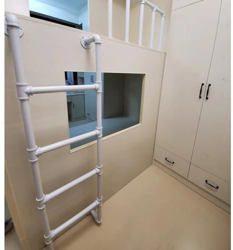 GIAKOO 3092 Zoll Schwarze und weiße Trittleiter, an der Wand montierte, robuste Notausstiegsleiter aus Schmiedeeisen für Einzelbetten/Zugang zum Kriechkeller/Feuerleiter im Keller, Kletterleitern f