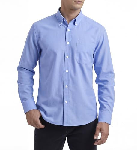 HISDERN Oxfordskjortor för män, ledig långärmad skjorta för män, enkel smart button-down-skjorta med ficka, normal passform