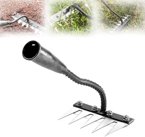 5/6/7/8 Teeth Carbon Steel Garden Weeding Rake, Gardening Hand Weeder Tools, Garden Weed Rakes Metal Heavy Duty, Manual Claw Remover Weeder for Lawn Yard and Gardens Farm Uprooting (5 Dents)
