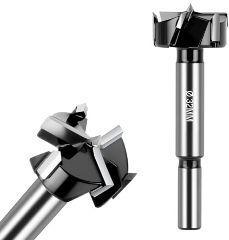 Flintronic Forstner Drill Bit, 32mm Triple-Flute Carbide Steel Boring Hole Saw, Tipped Forstner Bit Hole Cutter, forstner Drill Cutter Tool for Hard Wood, Cork, Splint, Plywood, Particle Board