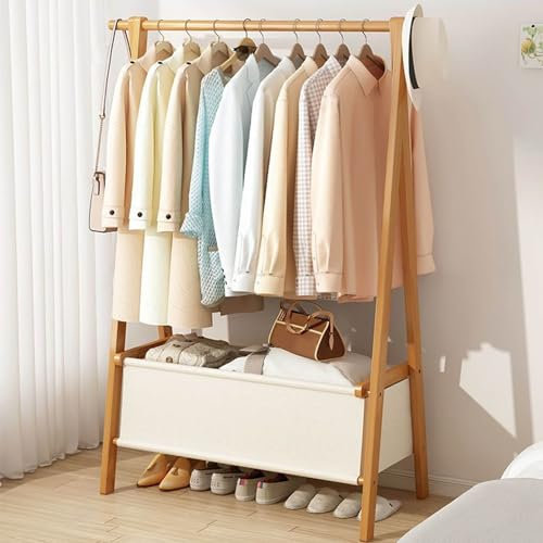 Generiskt fristående bambugarderob med förvaringsväska, vikbar och bärbar klädställning för sovrum och vardagsrum, snygg klädhängare med platsbesparande design