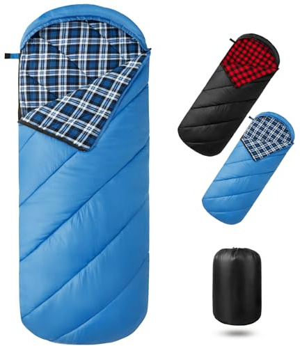 Bessport Sac de Couchage 3-4 Saisons en Flanelle - Sac de Couchage Chaud pour l'extérieur - Petite Taille Une Fois plié - Ultra léger et imperméable - pour Le Camping, Les Voyages, la randonnée, pour