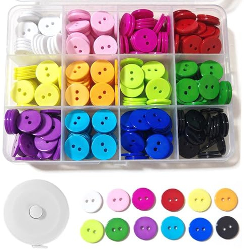 300 Pieces 12 Colors Round Resin Buttons, 15mm 2 Holes Buttons Mixed Button