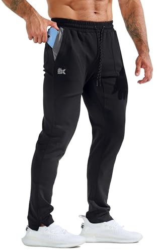 BROKIG Fitness Jogginghose Herren Lang mit Patchtasche, Gym Baumwolle Trainingshose Sporthose Herren Lang Slim Fit Hose (Schwarz,XL)