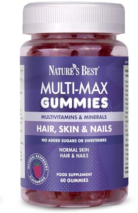 Nature’s Best Multi-Max Multivitamin Gummies for Hair, Skin & Nails - with Biotin, Zinc & Vitamin C - Raspberry Flavour - 60 Gummies (60 Day Supply)