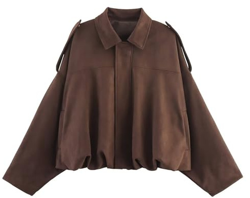 Generisch 2025 Chaqueta de ante para mujer, bomber, de piel sintética, chaqueta de entretiempo, otoño, chaqueta casual, clásica, versátil, cómoda, casual, ropa de calle, elegante, café, L