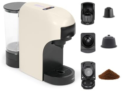 Livoo DOD217C - Cafetera multicápsulas 4 en 1 (1400 W, 20 bares, 7 niveles de volumen, compatible con Nespresso*, Dolce Gusto*, cápsulas tipo Senseo** y café molido
