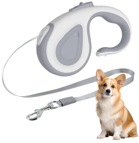 Retractable Dog Lead 5m, One-Hand Control Quick Lock Brake, Tangle-Free 360° Swivel, Strong Nylon Tape for Small Medium Dogs 5-25kg