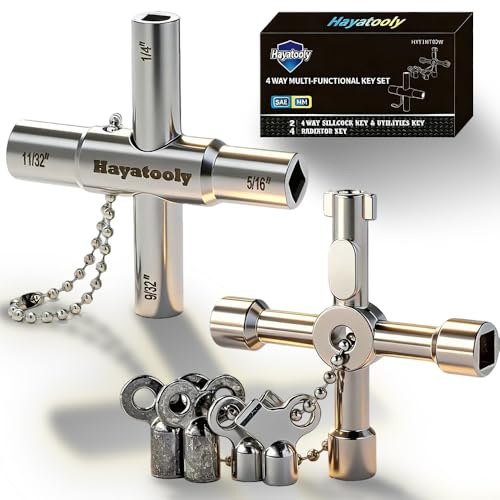 Hayatooly Sillcock Key and Radiator Key Set (6-Piece) - Includes 2 Water Meter Keys & 4 Bleeder Valves for 1/4, 9/32, 5/16, 11/32 Inch Outdoor Faucets, Spigots, and Radiators - Home & Commercial