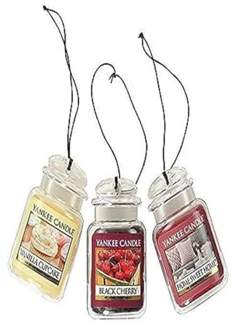 Yankee Candle Car Jar Ultimate 3-Pack, Vanilla Cupcake, Black Cherry, Home Sweet Home, Up to 30 Days, Hanging Air Freshener