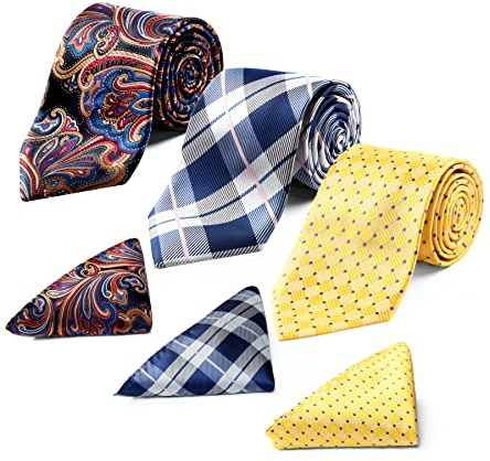 HISDERN Corbatas y pañuelo de hombre (Pack de 3), Conjunto Elegante de corbata para seda hombres - Set regalo para hombres