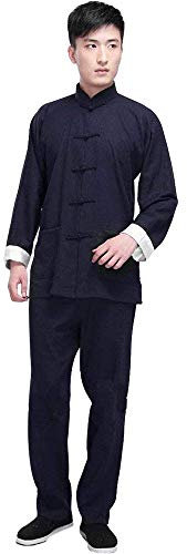 G-LIKE Kung Fu Herren Anzug - Traditionelle Chinesische Kampfkunst Tai Chi Qigong Wing Chun Shaolin Wushu Lange Ärmel Training Freizeit Kleidung Uniform Jacke Hose (Marineblau, S)