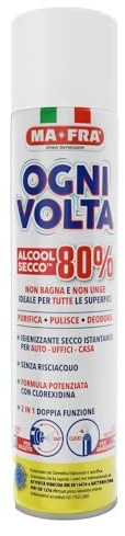 MAFRA, Ogni Volta, Spray Igienizzante a Secco Istantaneo, Alcool 80%, Ideale per Tutte le Superfici Lavabili, Non Lavabili e Ambienti, Pulisce, Purifica, Deodora, Non Bagna e Non Unge, 300ml