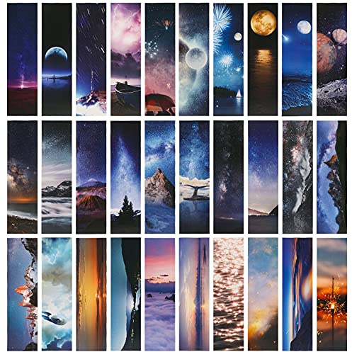 MWOOT 30 Pièces Ciel étoilé Romantique Marque-Pages en Papier,Signets de Univers Galaxie, Planète Clip de Page Bookmarks pour Fournitures de Lecture (15x4cm,30 styles)