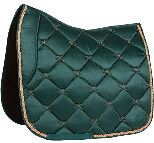 Marengos - Schabracke Sevilla | Dessurschabracke mit hochwertiger Schaumstoff-Füllung | Barockschabracke inkl. Zierkordel | schnell trocknend & atmungsaktiv | Warmblut Schabracke in dunkelgrün/Gold