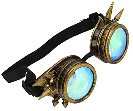 Bewinner Kaleidoskop Brille, Halloween Kostüm, Steampunk-Brille mit Kaleidoskop Linsen, Verstellbar Schnalle, Universelle Rainbow Rave Steampunk-Brille für Vintage, Dekoration, Party (Bronze)