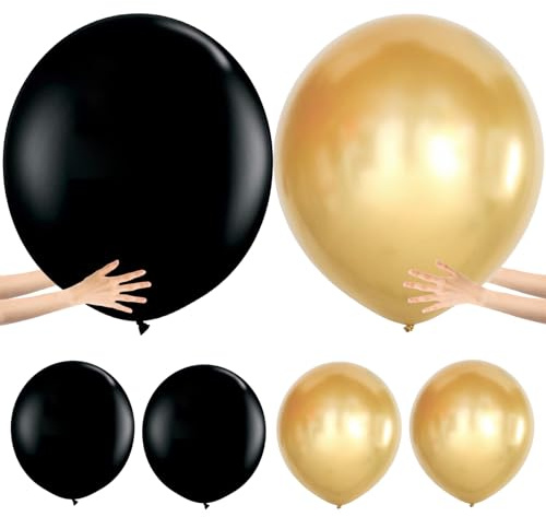 Ballon Géant Gonflable, 6pcs Ballon Surdimensionné et Epais Ballon Gonflable Géant 90cm Or Noir 36 Pouces Ballons Gonflables pour Photographier Anniversaire Mariage Fête Festive Carnaval Décoration