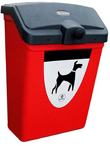 Glasdon Fido 25™ Hundetoilette (Grün, Rot) mit Grafik - 25 L Hundekotbehälter mit Wandbefestigung -– Hygienischer Tier-Abfallbehälter & selbstschließendem Deckel (Rot)