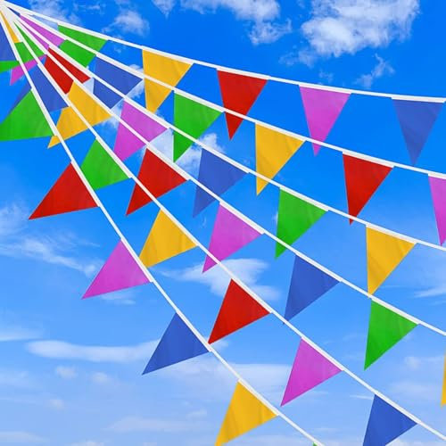 smartelf 50M Wimpelkette Outdoor Wetterfest, Beidseitig Wimpelkette Kinderzimmer, Wimpelkette, Wimpelkette Stoff, Girlande Outdoor, Wimpel Banner für Geburtstag Party Indoor Outdoor Dekoration