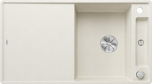 BLANCO AXIA III 5 S-F, Silgranit bianco morbido, Lavabo Incasso Sottopiano, tipo di montaggio: a filo, reversibile, con tagliere in legno, 50, ripiano grande, superficie facile da pulire