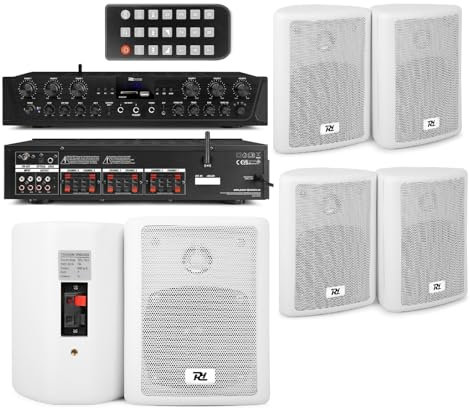 IMPIANTO AUDIO FILODIFFUSIONE 6 CANALI SEPARATI PER INTERNO ED ESTERNO CON CASSE DA PARETE (CON 12 CASSE MEDIE BIANCHE)