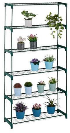 Relaxdays Pflanzenregal, 6 Ablagen, Pflanzenständer Blumen & Kräuter, Metall Blumenständer, HxBxT: 173x91x28,5 cm, grün