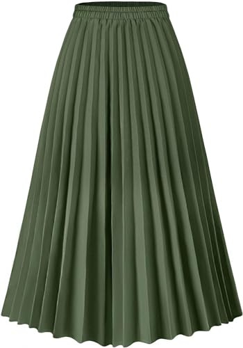 comefohome Green Skirt for Women UK Pleated Long Maxi Elasticated Summer A Line Boho Ladies Skirts L