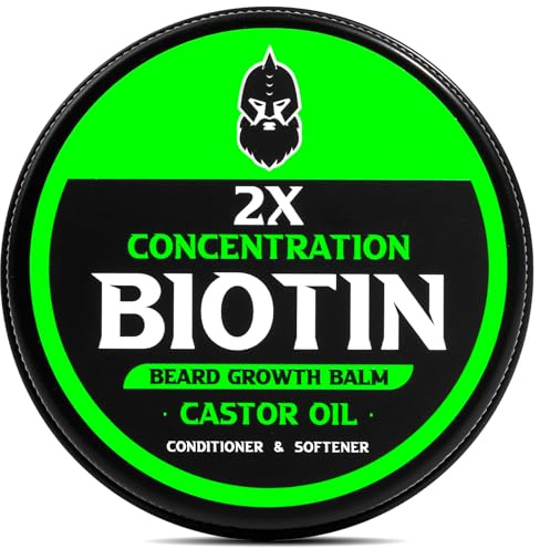 Beard Balm, Maximum Concentration Biotin, with Castor Oil and Argan & Jojoba Oils, Promotes Beard Growth, Styles, Strengthens & Softens Beards & Mustaches, 2 Ounce