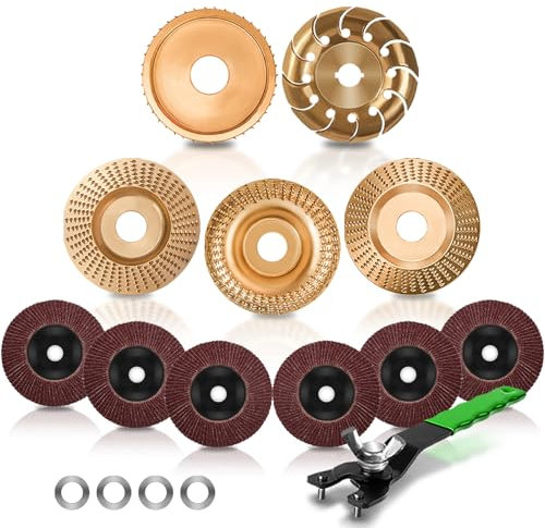 Lot de 12 disques abrasifs pour bois 75 et 100 mm pour meuleuse d'angle, disque à râper, disque de fraisage, disque flexible pour bois, fraise à souche, fraiseuse à racines, accessoires pour meuleuse