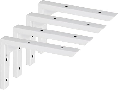 4PCS Heavy Duty Shelf Brackets, Wall Brackets for Shelves, Stainless Steel Triangle Shelf Support with Screws for Living Room Bedroom Garage Shelving Bracket (White, 6 Inch-4P)