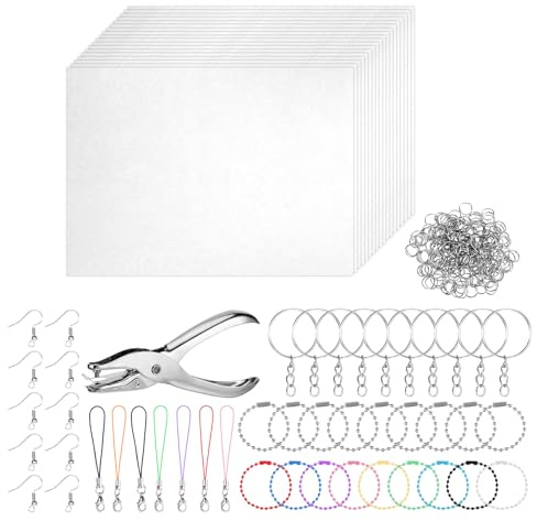 Lot de 221 films rétractables A4 imprimables, comprend du papier rétractable, un anneau d'ouverture, un porte-clés, un collier de perles colorées, un collier de perles en argent, un cordon coloré, des