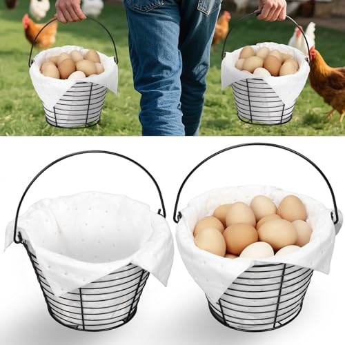 Chiligent Egg Basket for Collecting & Carrying Chicken Eggs, 2 PCS 8 Wire Egg Basket with Soft Mats, Egg Collecting Baskets, Storagre & Transporting, Black