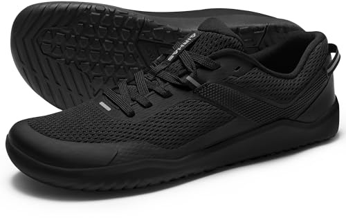 AIRHAS Mens Zero Drop Barefoot Shoes Anatomical Tox Box Trail Running Sneakers for Men Gym Workout Cross Training Shoes(Black,11.0)