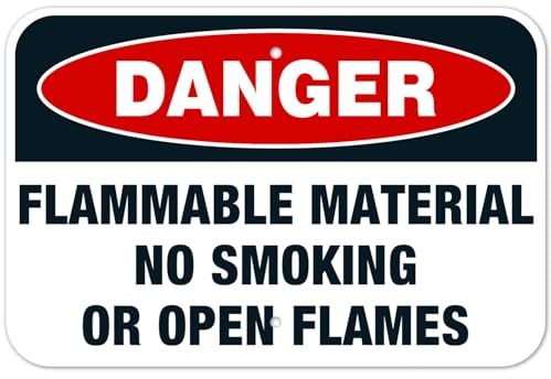 Danger Flammable Materials No Smoking Or Open Flames Metal Sign 8 x 12 Inch for Workplace, Warehouse, Industrial Area